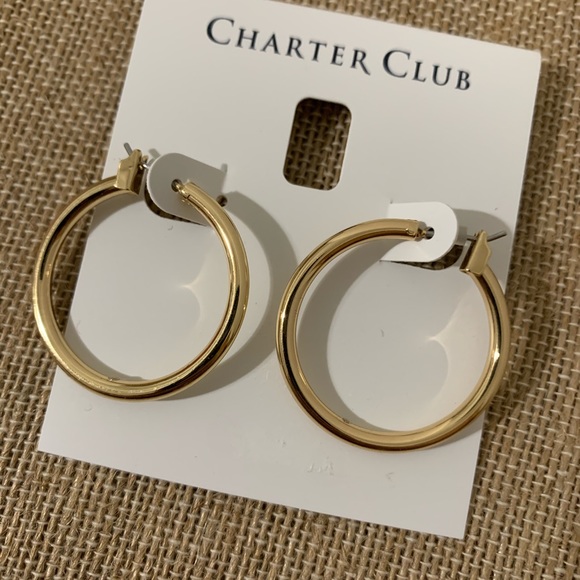 Charter Club Goldtone Tube Hoop Earrings - Picture 7 of 9